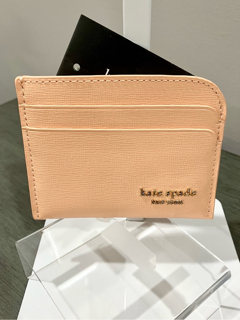 kate spade peach textured cardholder wallet